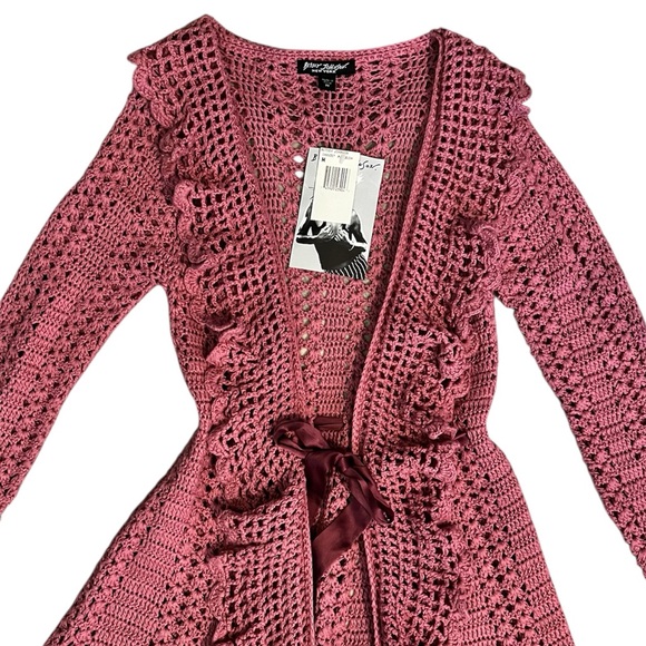 NWT Vintage Betsey Johnson New York Crochet Ribbon Bell Sleeve Duster Cardigan - Picture 2 of 7